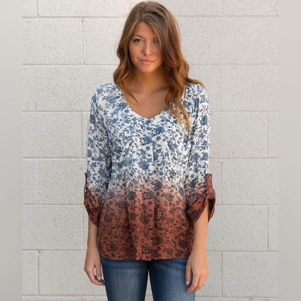 Anthropologie Gimmicks Dip Dye Shirt in Blue Copper Brown Size XS